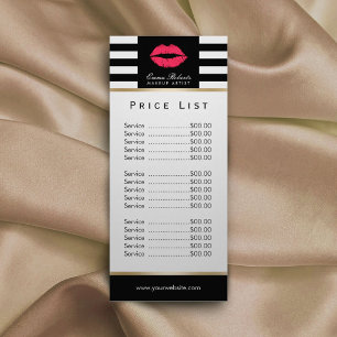 Price List Makeup Artist Red Lips Modern Stripes Rack Card