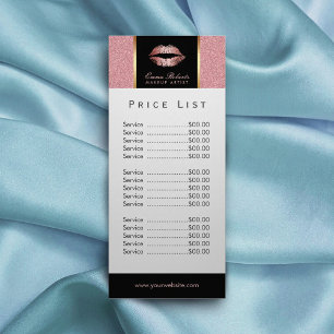 Price List Makeup Artist Rose Gold Glitter Lips Rack Card