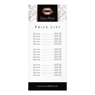 Price List   Makeup Artist Rose Gold Lips Marble Rack Card