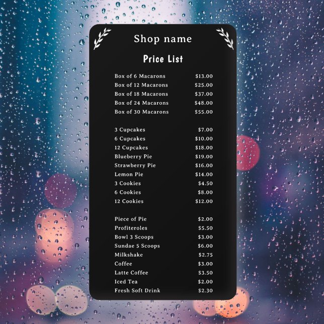 Price List on Black Window Cling (Price List on Black Window Cling)