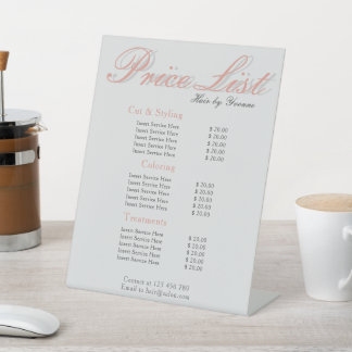 Price List Pedestal for display in Salon  Sign