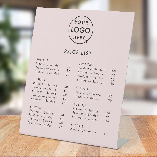 Price List | Pink Business Logo Minimalist Pedestal Sign (Creator Uploaded)