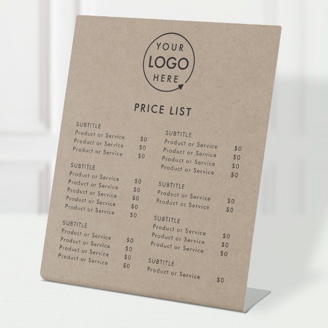 Price List | Rustic Kraft Business Logo Modern Pedestal Sign (Creator Uploaded)