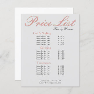 Price List salon, spa, beauty business editable