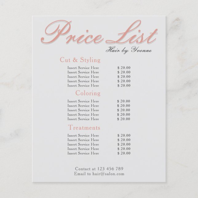 Price List salon, spa, beauty business editable (Front)