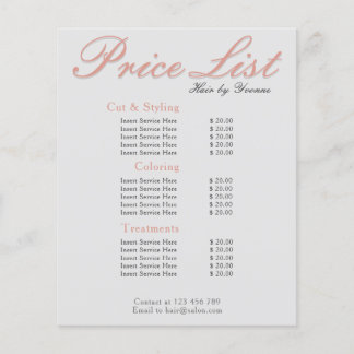 Price List salon, spa, beauty business editable