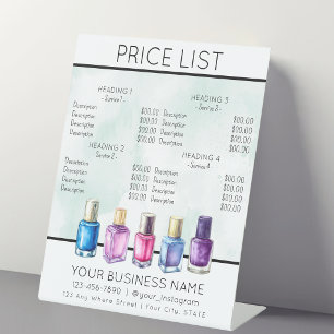Price list service menu Nail salon nailpolish Pedestal Sign