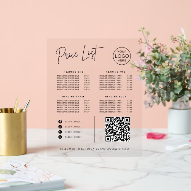 Price List Social Media Website QR Code Business Acrylic Sign (Wedding)