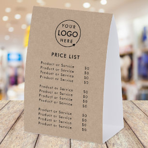 Price List Table Tent 4x6 Tabletop Rustic Sign