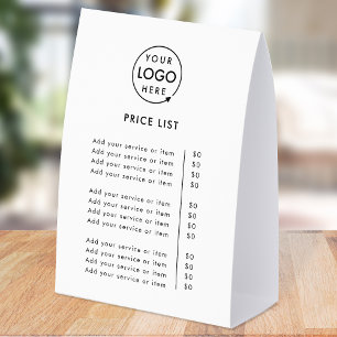 Price List Table Tent 6x8 Tabletop Paper Sign