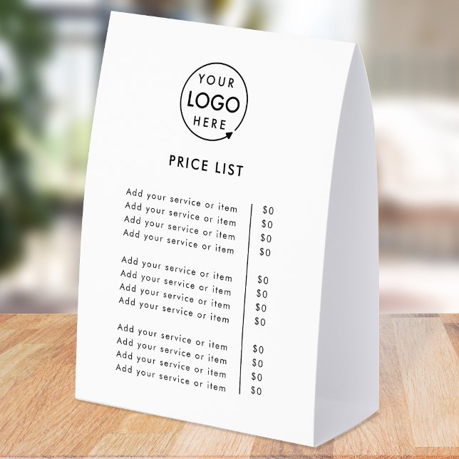 Price List Table Tent | 6x8 Tabletop Paper Sign (A simple practical solution for presenting your products or services with clarity & style.)