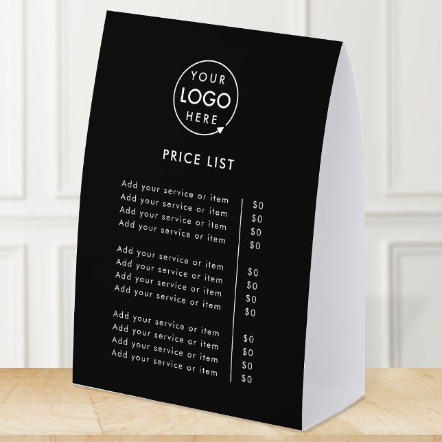 Price List Table Tent | 6x8 Tabletop Paper Sign (Price signage for salons, boutiques, studios, cafes, market stalls, popups, reception desks or more!)