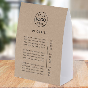 Price List Table Tent Rustic Kraft Paper Sign