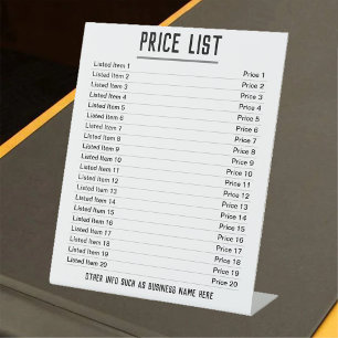 Price List. Up to 20 items & Prices on a Pedestal Sign