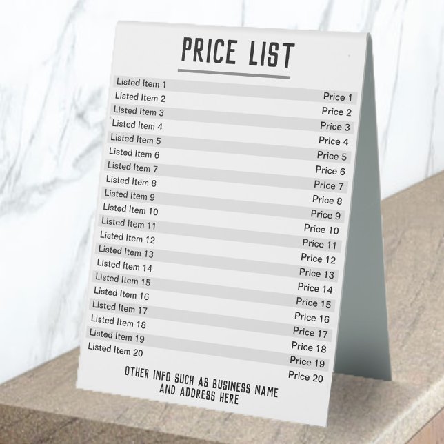 Price List. Up to 40 items & Prices. Double-Sided (Creator Uploaded)