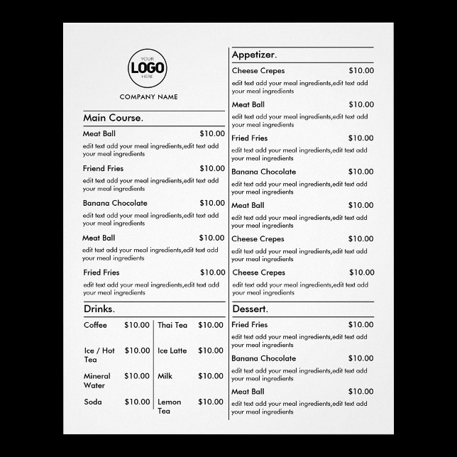 Price List | White Business Menu Modern Restaurant (Creator Uploaded)