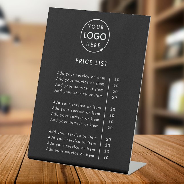 Price List | Your Logo Black Business Professional Pedestal Sign (Creator Uploaded)
