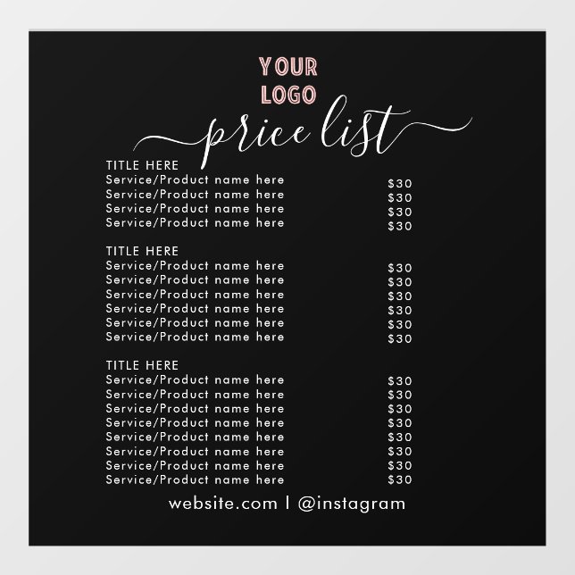 PRICE LISTs| Business Logo Opening Hours (Sheet)