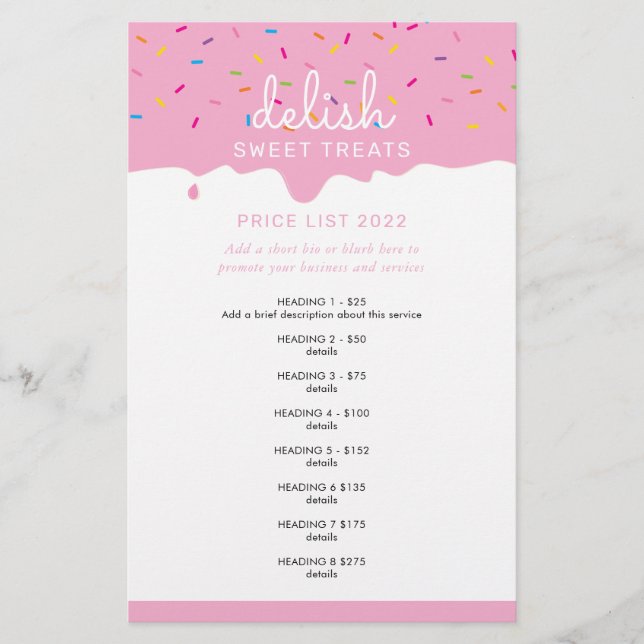 PRICE SERVICE LIST pink frosting drip sprinkles Flyer (Front)
