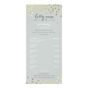PRICE SERVICES LIST gold confetti pattern grey Rack Card