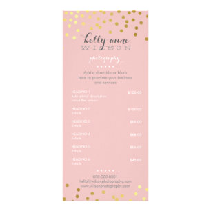 PRICE SERVICES LIST gold confetti pattern pink Rack Card