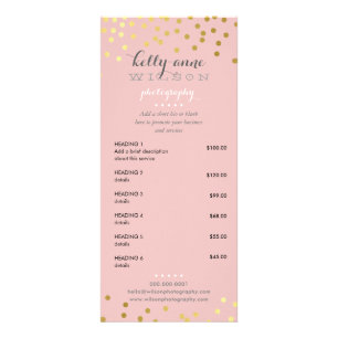 PRICE SERVICES LIST gold confetti pattern pink Rack Card
