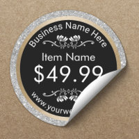 Price Tag | Modern Silver Glitter Gold Border