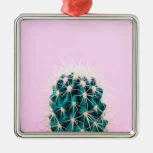 Prickley Cactus on Pink Metal Ornament