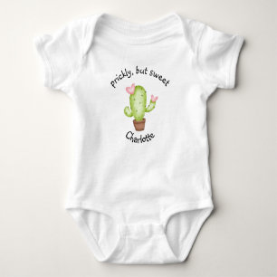 Prickly, but Sweet Custom Name Watercolor Cactus Baby Bodysuit