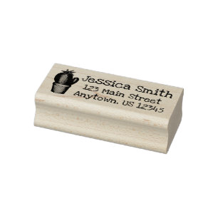 Prickly Cactus Potted Plant Personalised Address Rubber Stamp