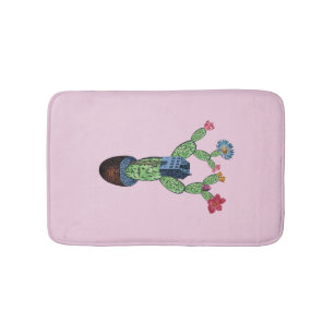 Prickly cactus with flowers bath mat