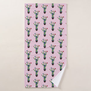 Prickly cactus with flowers bath towel