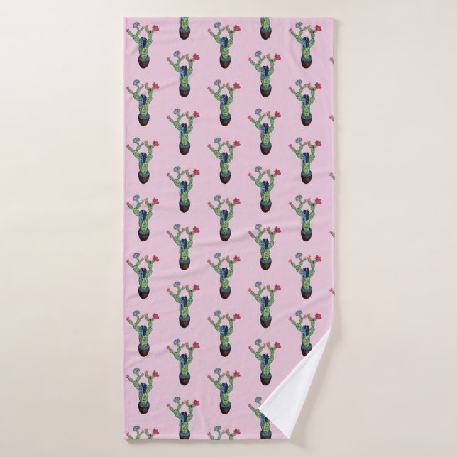 Prickly cactus with flowers bath towel (Bath Towel)