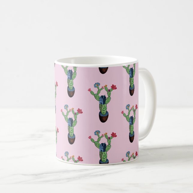 Prickly cactus with flowers coffee mug (Front Right)