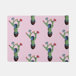 Prickly cactus with flowers doormat