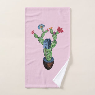 Prickly cactus with flowers hand towel
