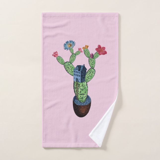 Prickly cactus with flowers hand towel (Hand Towel)