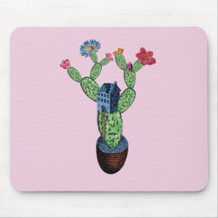Prickly cactus with flowers mouse pad