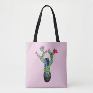 Prickly cactus with flowers tote bag