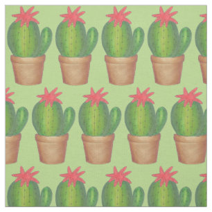 Prickly Green Cactus Flower Cacti Potted Plant Fabric