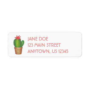 Prickly Green Cactus Flower Potted Plant Address Return Address Label