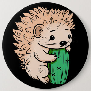 Prickly Hug   Hedgehog & Cactus 6 Cm Round Badge