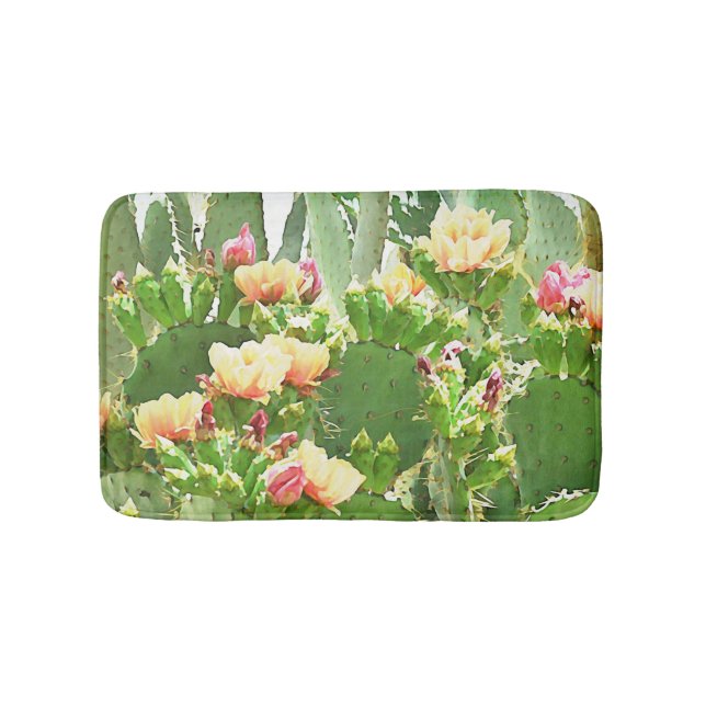 Prickly Pear Cactus Blooms Bath Mat. Mat (Front)