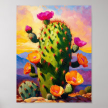 Prickly Pear Cactus Colourful Graphic Art 