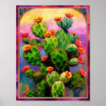 Prickly Pear Cactus Colourful Graphic Art 