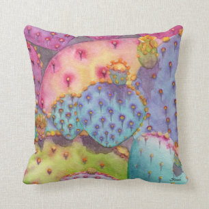 Prickly Pear Cactus Colourful Throw Pillow Pastels