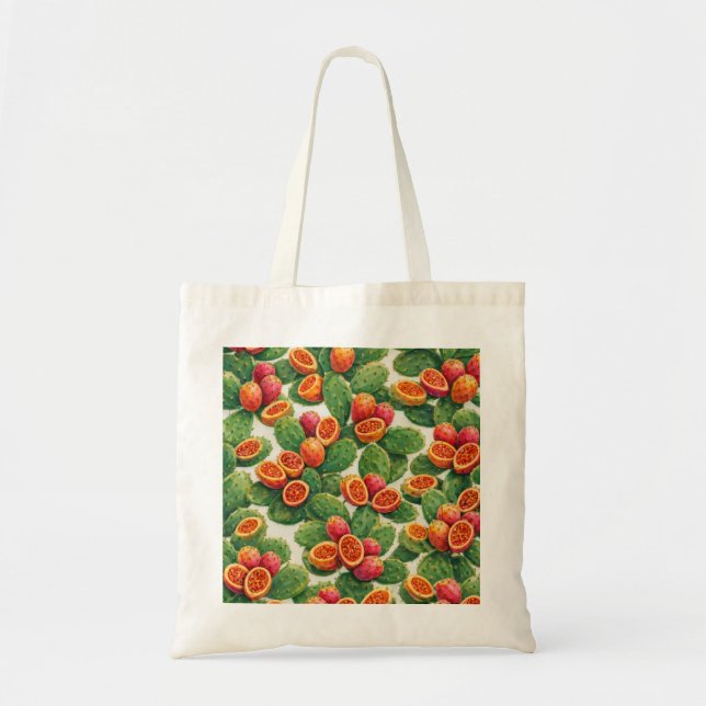 Prickly Pear Cactus Fruit Pattern Tote Bag (Front)
