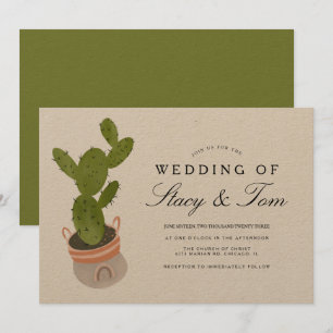 Prickly Pear Cactus Hand Drawn Wedding Earthy Invitation