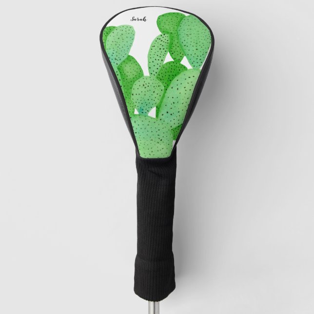 Prickly Pear Cactus Script Personalised Golf Head Cover (Front)