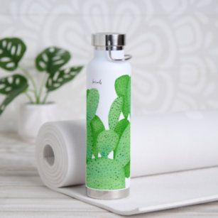 Prickly Pear Cactus Script Personalised Water Bottle
